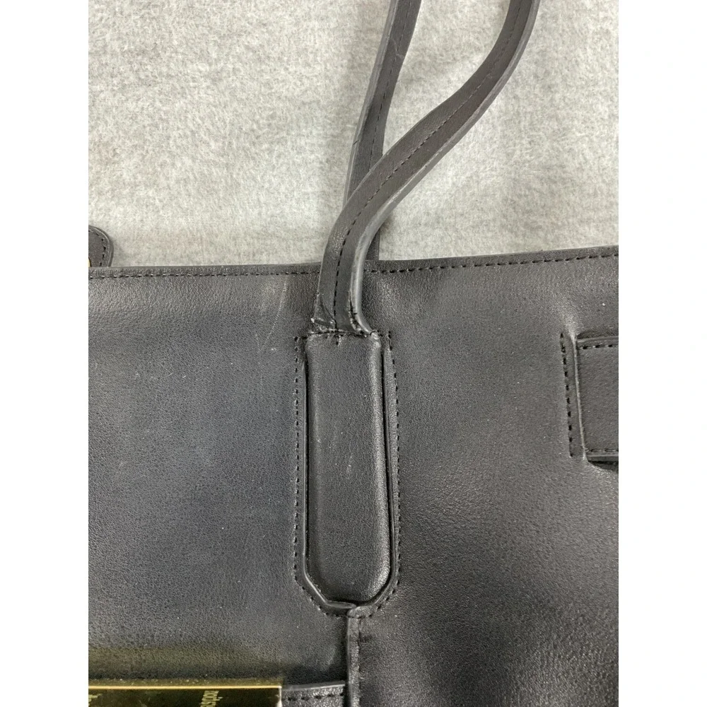 Steve Madden Black Faux Leather Tote Bag Gold Hardware Large Shopper Handbag